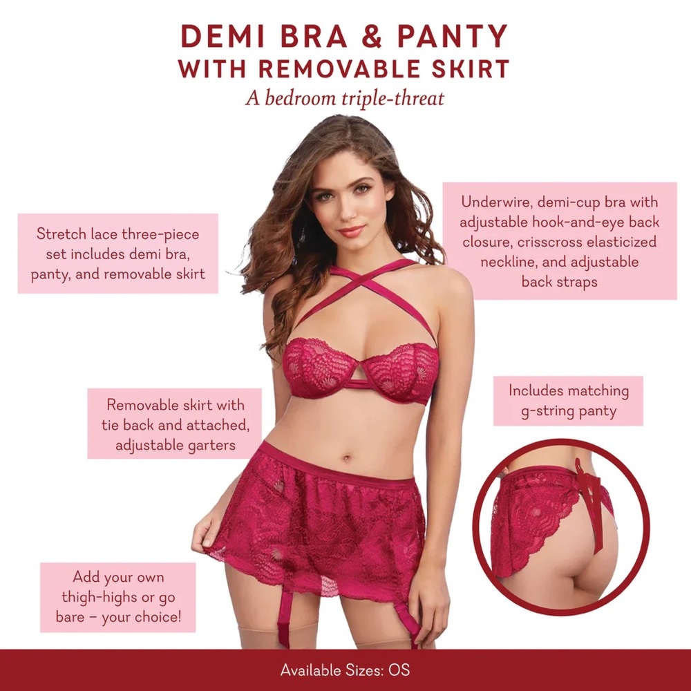 Demi Bra and Panty with Removable Skirt